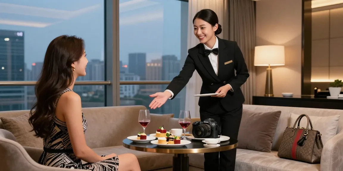 Gurgoan escorts creating a welcoming atmosphere in a luxurious hotel suite with elegant decor and gourmet treats.