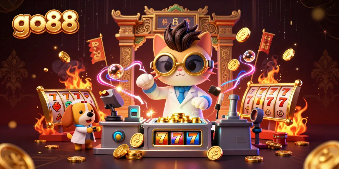 Spin the reels with go88's vibrant casino illustration featuring engaging characters and rich game elements.