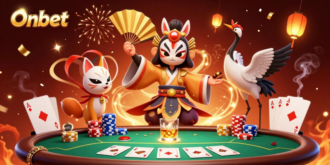 Join the excitement at Onbet with this vibrant poker-themed illustration featuring engaging characters and elements.