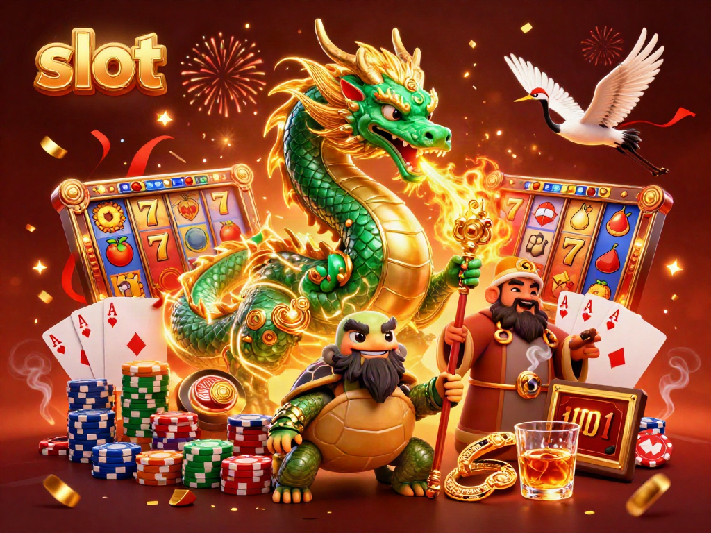 Experience thrilling slot action with vibrant colors and casino symbols in this dynamic 3D illustration.