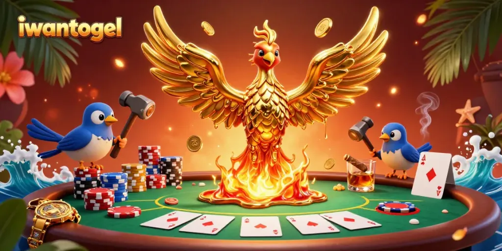 Experience the thrill of iwantogel with a molten gold phoenix in a dynamic casino setting.