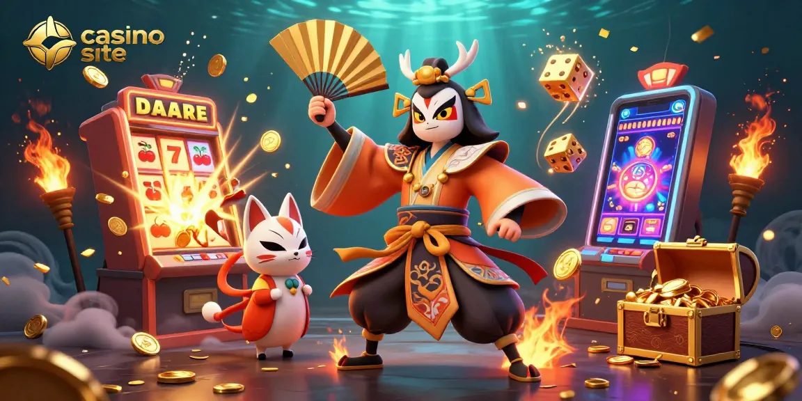 Engage with the vibrant casino site where the kabuki warrior and kitsune celebrate a jackpot explosion.