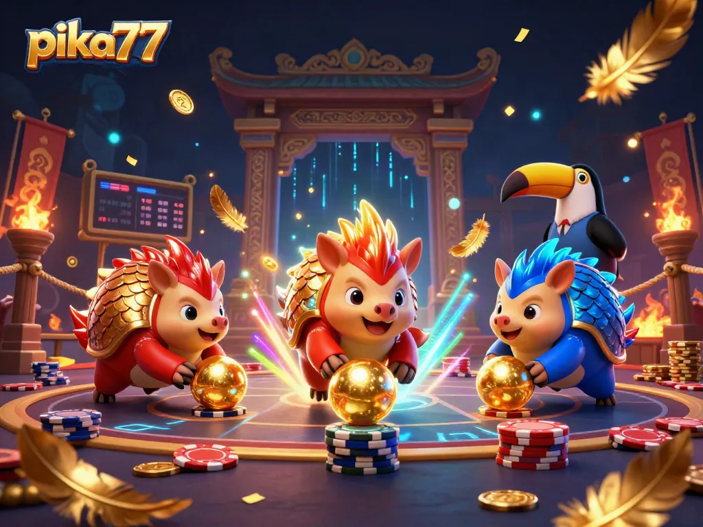 Engage in exciting gameplay action at pika77 with dynamic pangolins amidst glimmering casino scenes.