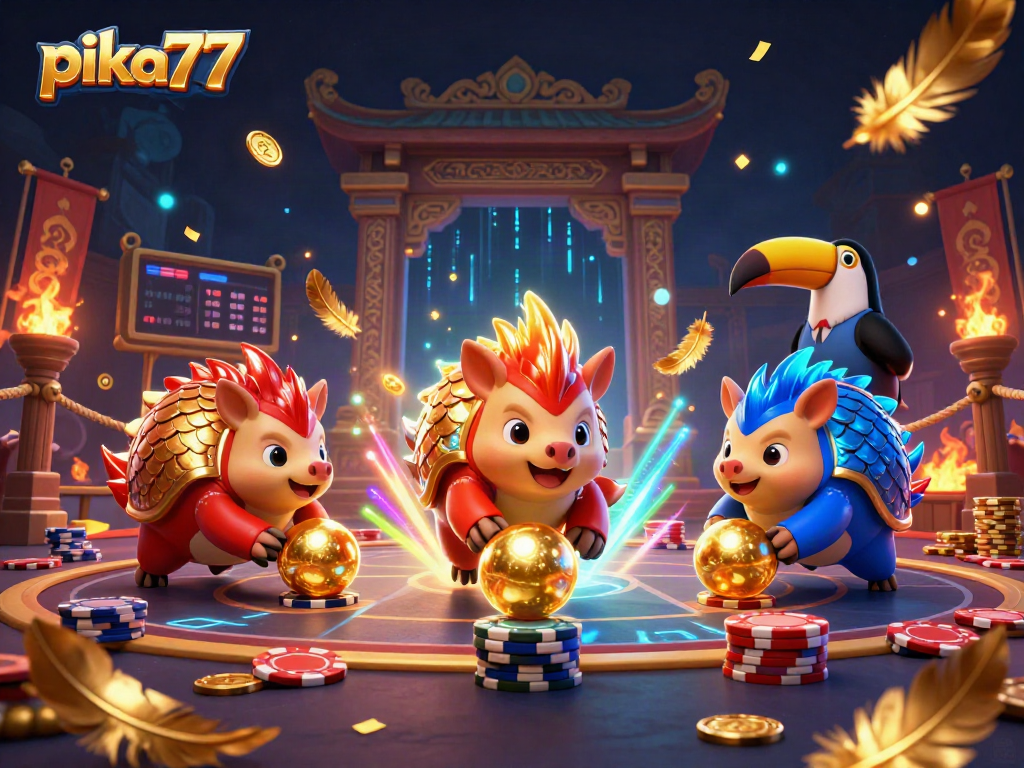 Engage in exciting gameplay action at pika77 with dynamic pangolins amidst glimmering casino scenes.