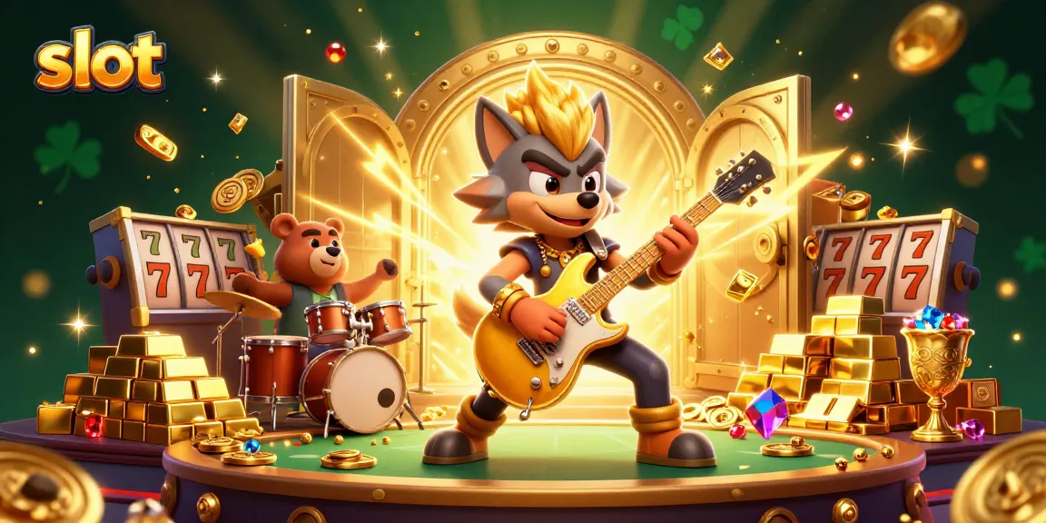 Memenangkan slot online dengan karakter lucu di panggung kasino dan elemen berlian berkilau.