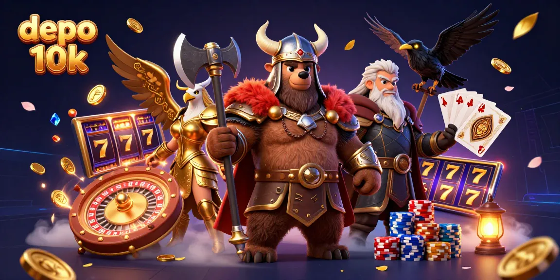 Engage in thrilling gameplay with depo 10k slots, featuring animated characters and casino elements.
