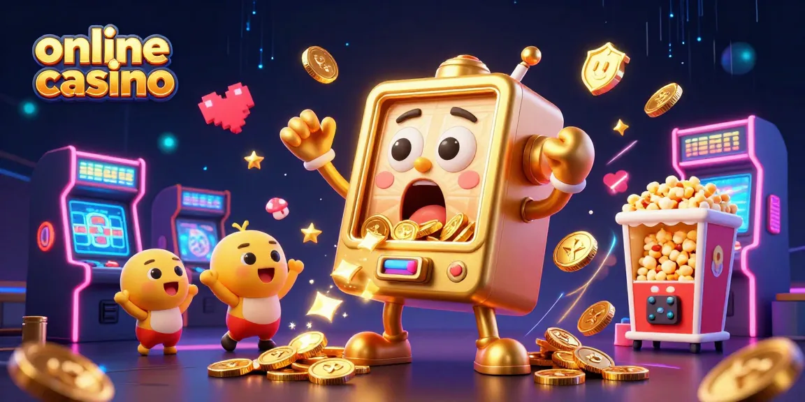 Cheering slot machines celebrate a jackpot win in this vibrant online casino scene.
