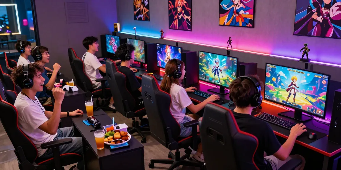 Exciting multiplayer hentai game session in a modern gaming lounge with vibrant graphics.