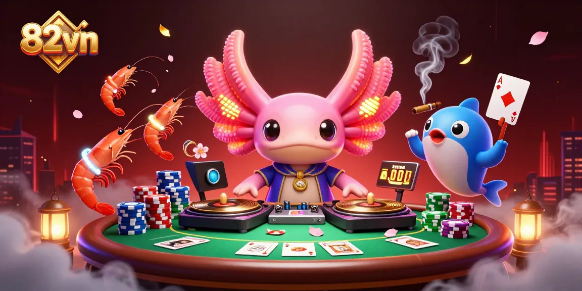 Experience thrilling gambling with 82vn at an exciting poker table surrounded by vibrant characters.