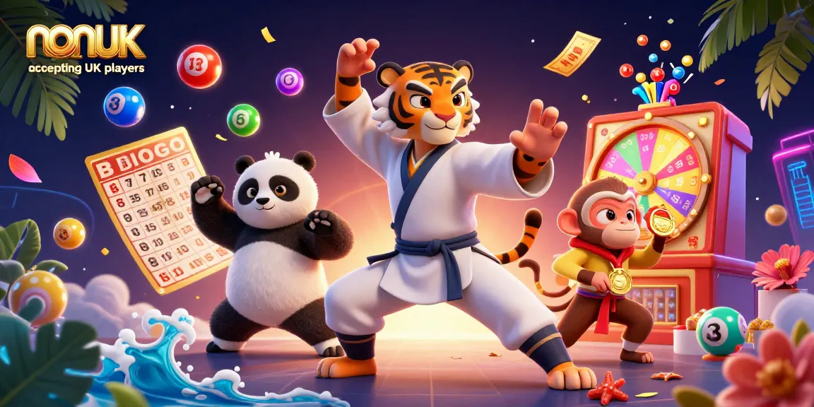 Engage in thrilling gaming with top non UK casinos accepting UK players, featuring colorful dynamic scenes.