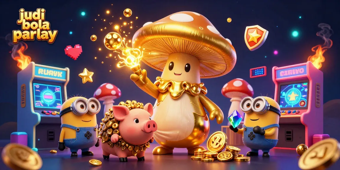 Experience thrilling judi bola parlay action with vibrant 3D characters and casino elements depicted.