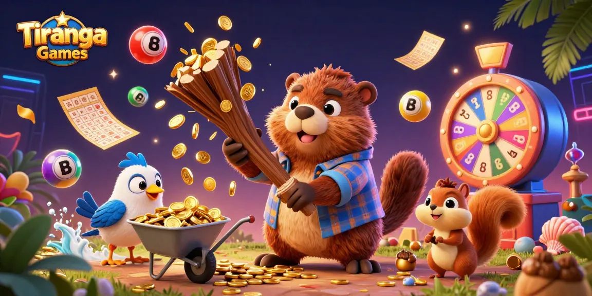 Tiranga Games presents a vibrant scene of gaming excitement with animated characters and lottery elements.