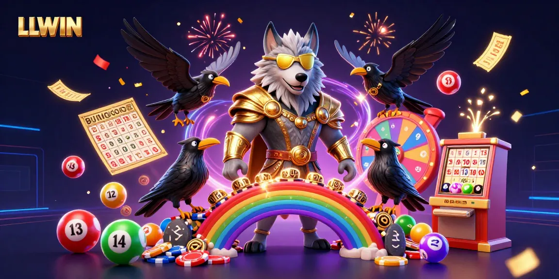 LLWIN symbolizes winning strategies with vibrant casino-themed illustration featuring rainbow bridge and dynamic game elements.