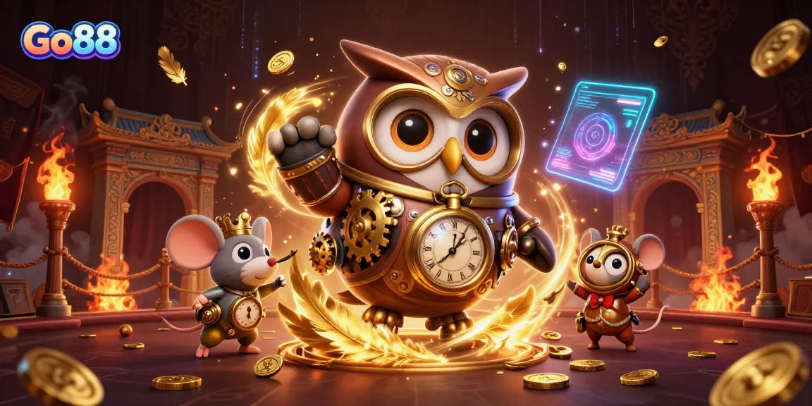 Experience the thrill of Go88 with this vibrant 3D casino adventure illustration, featuring playful characters and rich details.