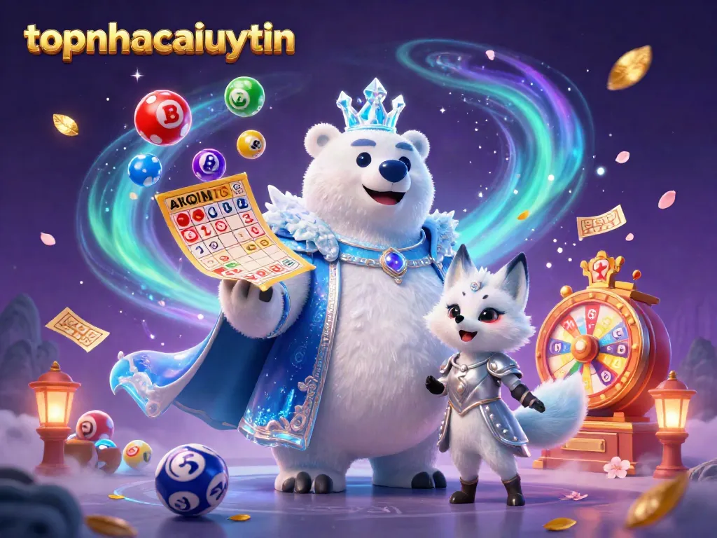 Engage in exciting lottery action with topnhacaiuytin featuring a majestic ice king polar bear and a snow fox.