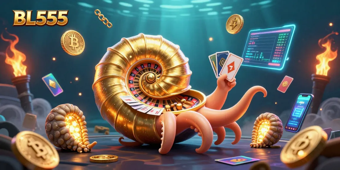 Engage with thrilling gaming at BL555, showcasing a giant nautilus roulette with glowing elements.