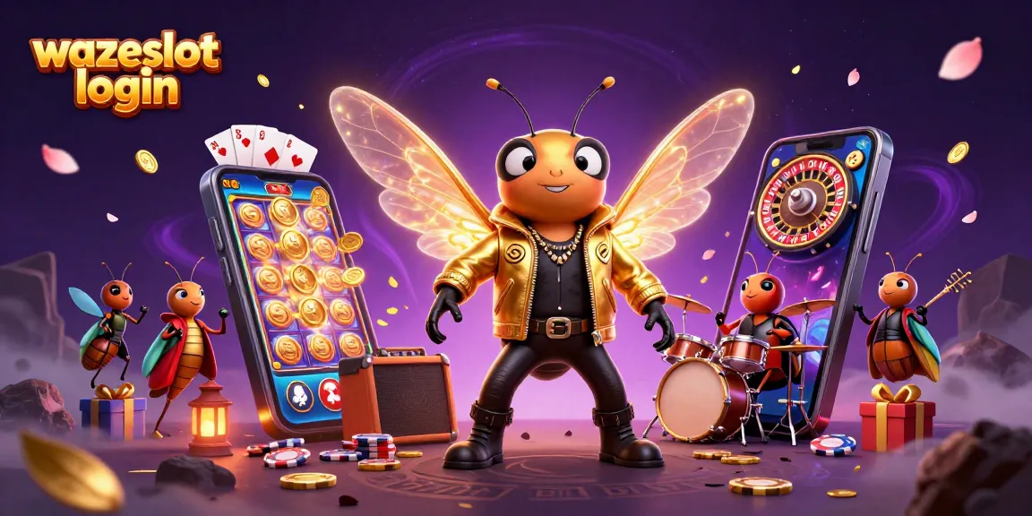 Experience excitement with WAZESLOT login as a cartoon rock star emerges in a magical casino scene.