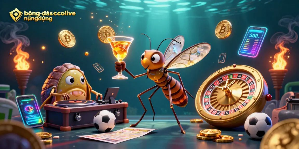 Place bets on bóngđásocolive ứng dụng with this energetic illustration featuring casino and sports elements.