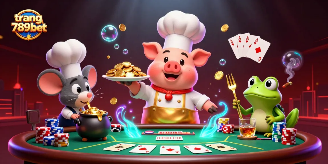 Experience the excitement of trang 789bet with this vibrant 3D casino scene showcasing a pig, mouse, and frog.