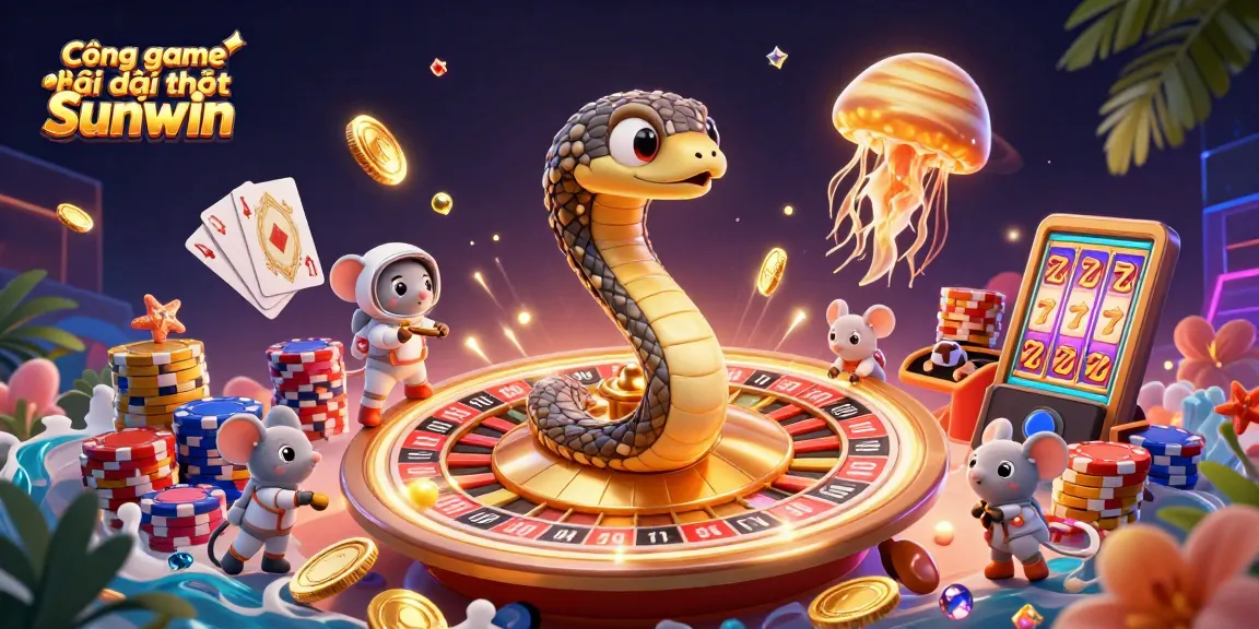 Cổng game bài đổi thưởng Sunwin offers an exhilarating experience with a vibrant 3D casino scene featuring betting astronaut mice and cosmic dealers.