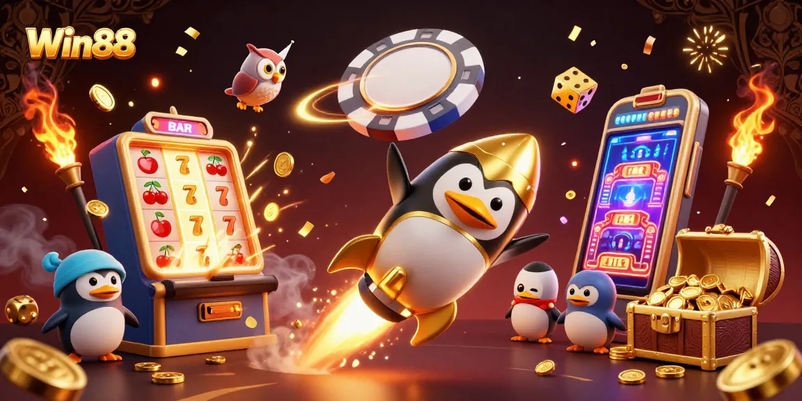 Win88 delivers thrilling online casino action with golden penguin and slot jackpot burst.