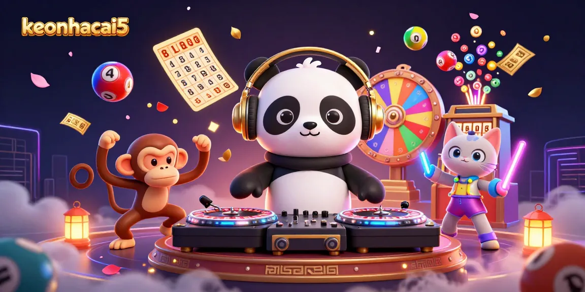 Experience the excitement of keonhacai5 with a vibrant casino scene featuring dynamic characters and rich gaming elements.