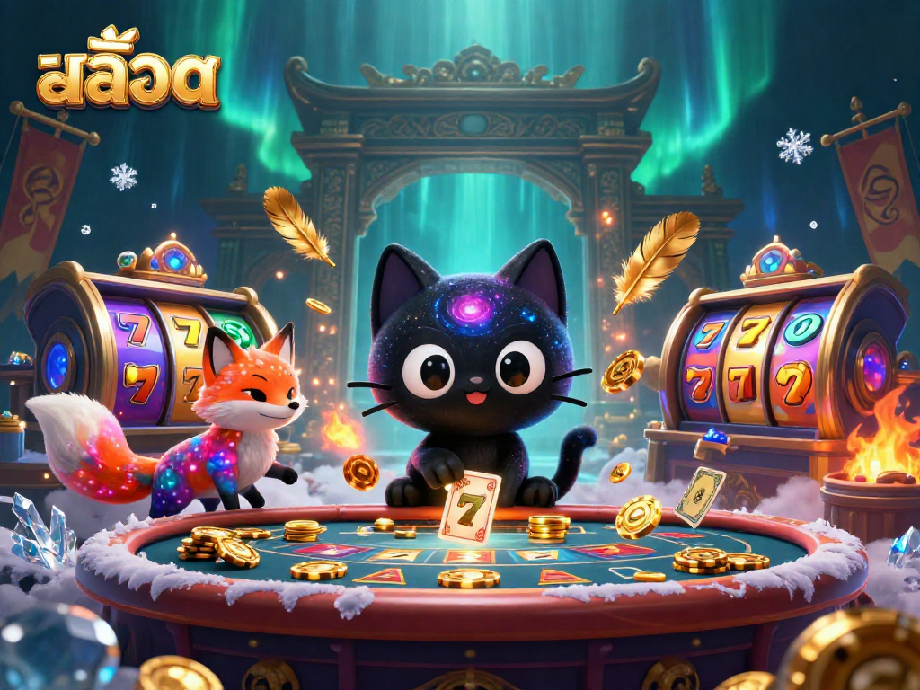 Engage with สล็อต action at a vibrant cosmic casino featuring 3D cartoon characters.