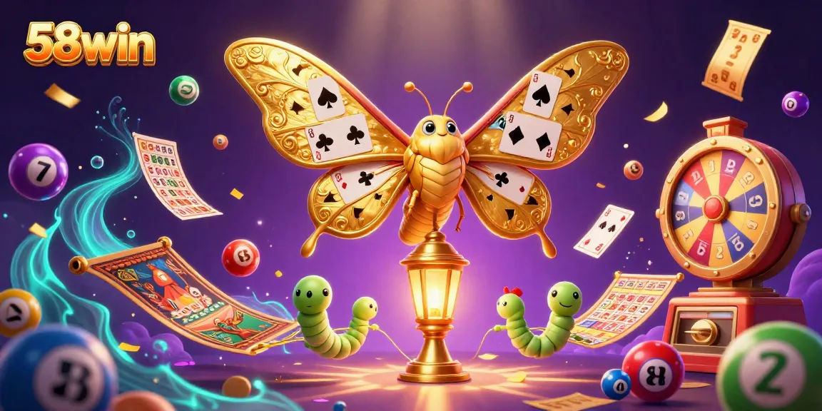 Experience the excitement of winning at 58win with colorful lottery balls and vibrant casino elements in the scene.