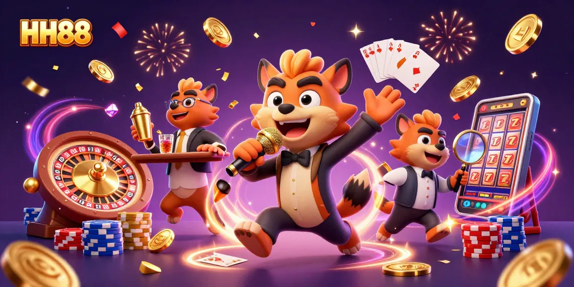 Engage in exciting gameplay at HH88, featuring lively hyenas running a dynamic casino.