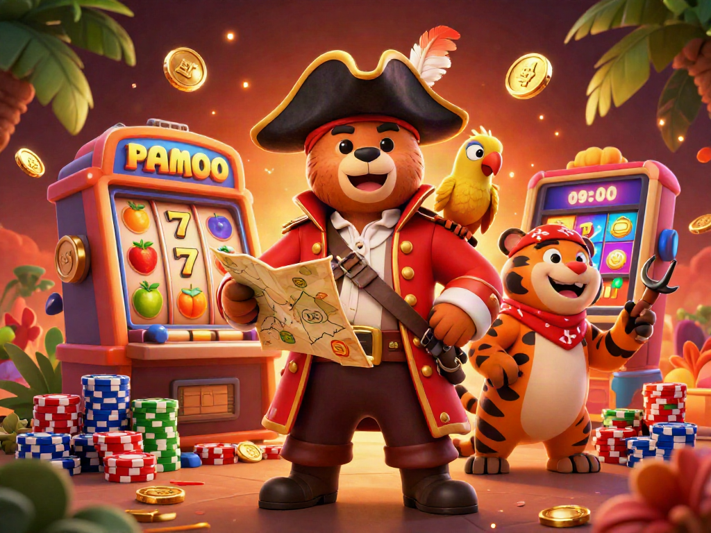 Engage with the exciting Kqxs loto188 scene featuring vibrant slot machines, pirate characters, and treasure!