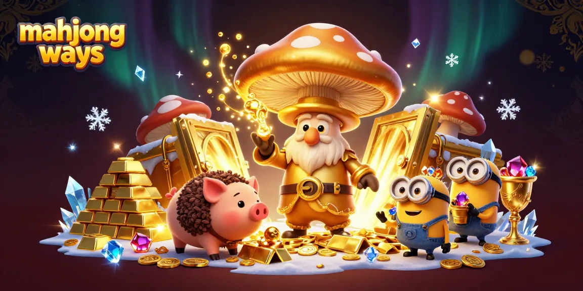Experience mahjong ways with golden treasures and magical creatures in this vibrant casino illustration.
