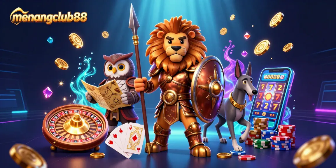 Experience thrilling gameplay at menangclub88 with vibrant coins, roulette, and casino elements.