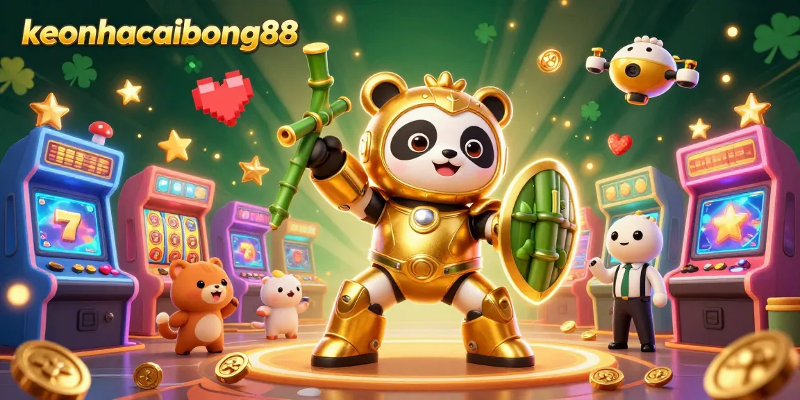 Experience excitement with keonhacaibong88's immersive 3D casino scene filled with colorful slot elements and dynamic characters.