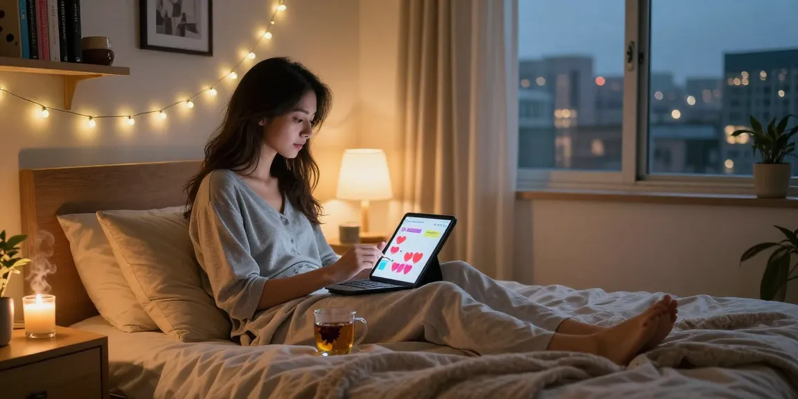Cozy bedroom scene with an NSFW AI girlfriend chat on a tablet, creating a warm and inviting atmosphere.
