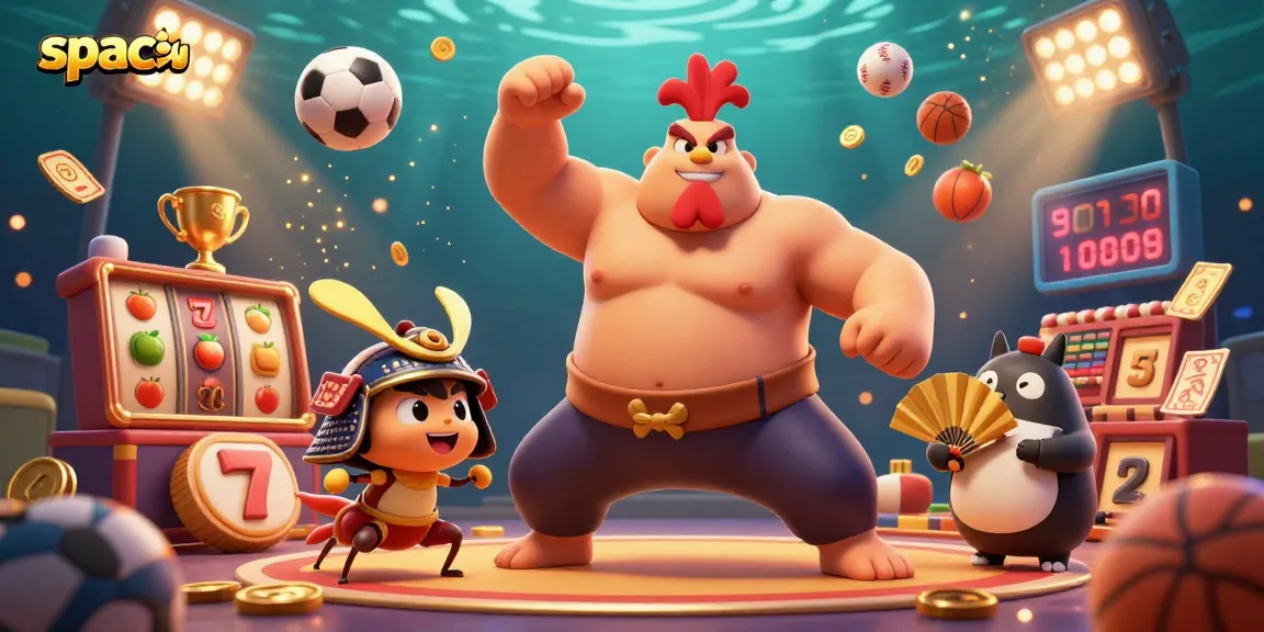 Engage with spaceman as the sumo wrestler rooster showcases a dynamic gaming scene rich with slot elements.