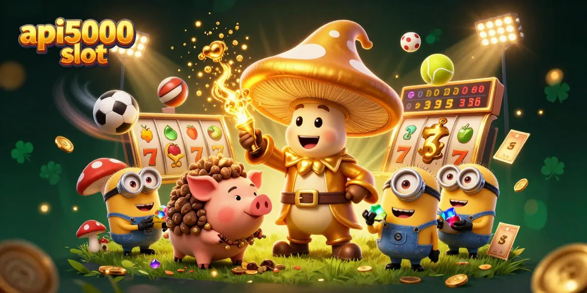 Permainan slot api5000 slot dengan wizard emas dan simbol keberuntungan yang memikat.