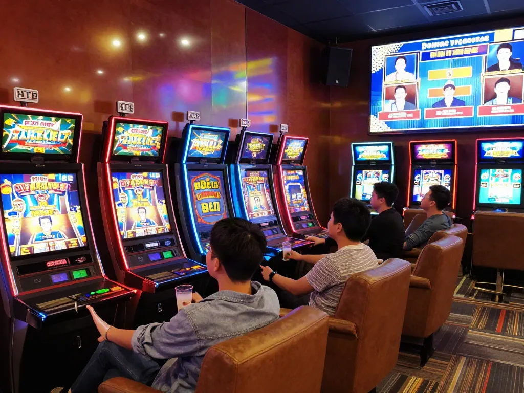 Exciting gaming lounge atmosphere featuring players enjoying luxury12 slot machines.