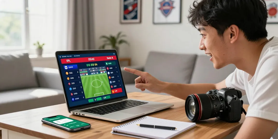 Engaging Taruhan Mix Parlay Bola88 scene showing a young man excitedly placing bets on football leagues.