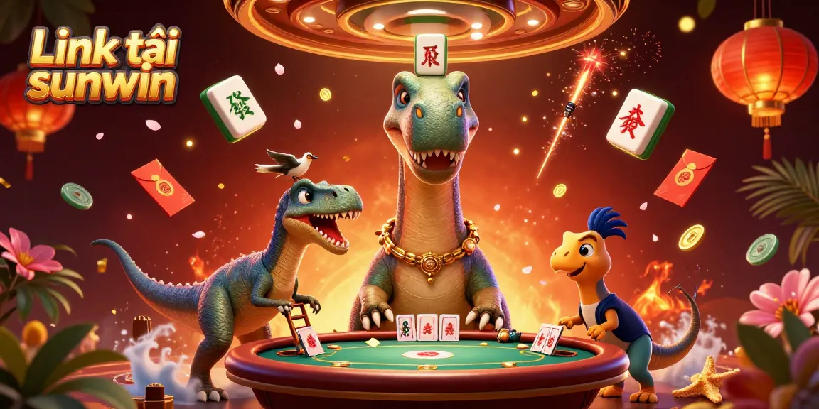 Experience the dynamic action with Link tải sunwin as characters play cards under a whimsical dino-themed casino.