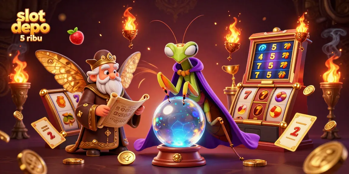 Experience the excitement of slot depo 5 ribu with captivating 3D illustrations showcasing fortune tellers and vibrant gaming elements.