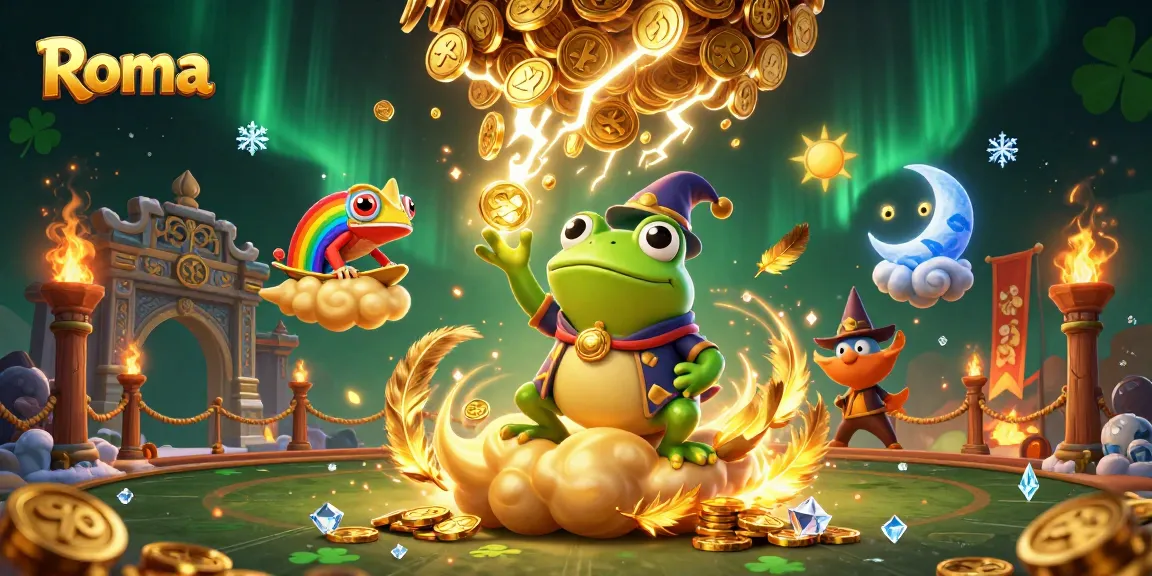Experience epic wins with Roma's magical storm of golden coins and vibrant characters