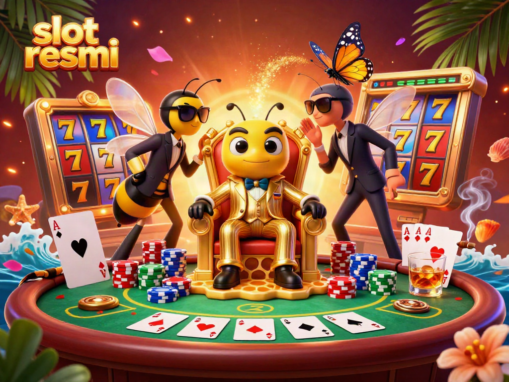 Engage with exciting slot resmi action as the bumblebee mob boss oversees vibrant slot games and poker elements.