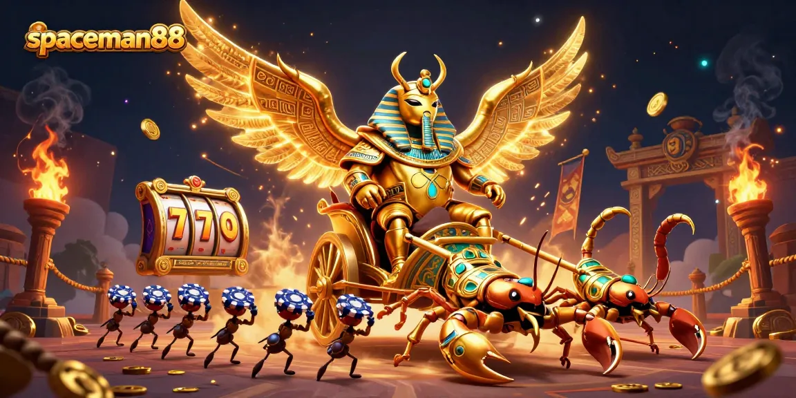 Engage with spaceman88's exciting slot games featuring a scarab beetle and jewel-encrusted scorpions.