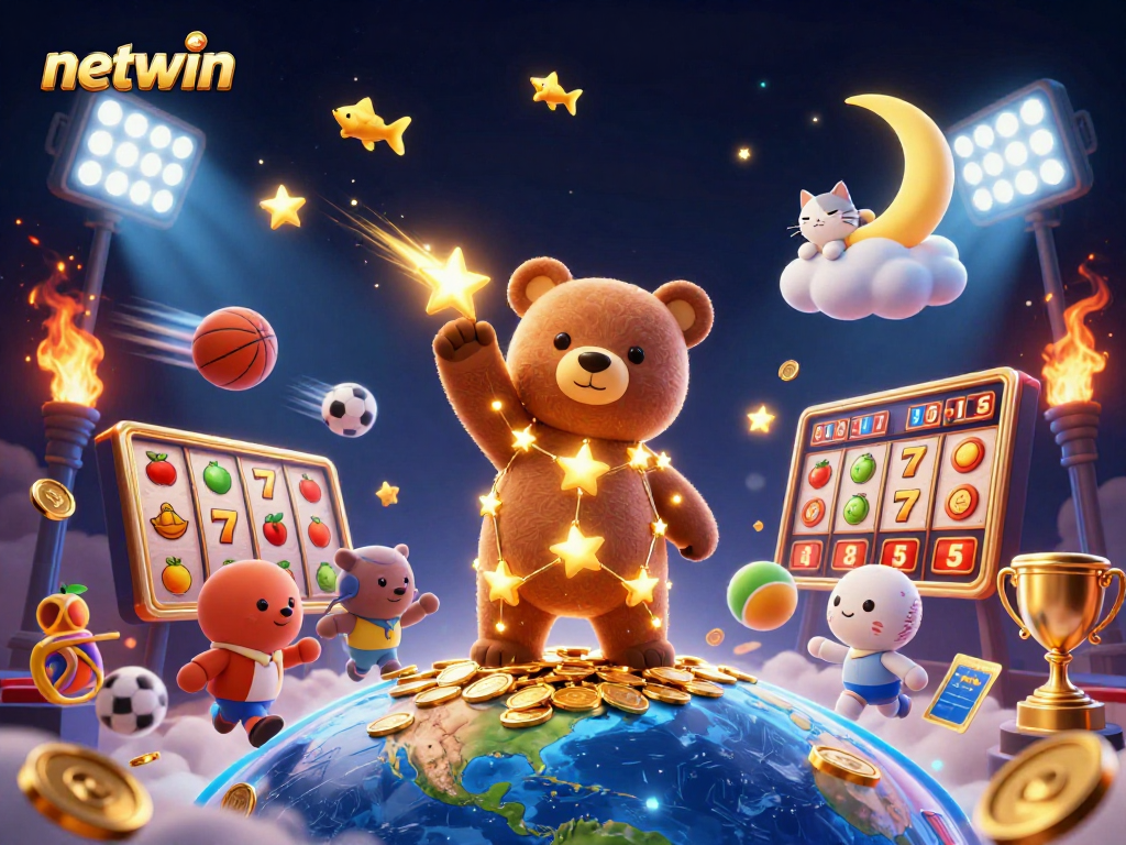 Experience the thrill of netwin as the constellation bear gathers slots and sports elements in a vibrant 3D fantasy.