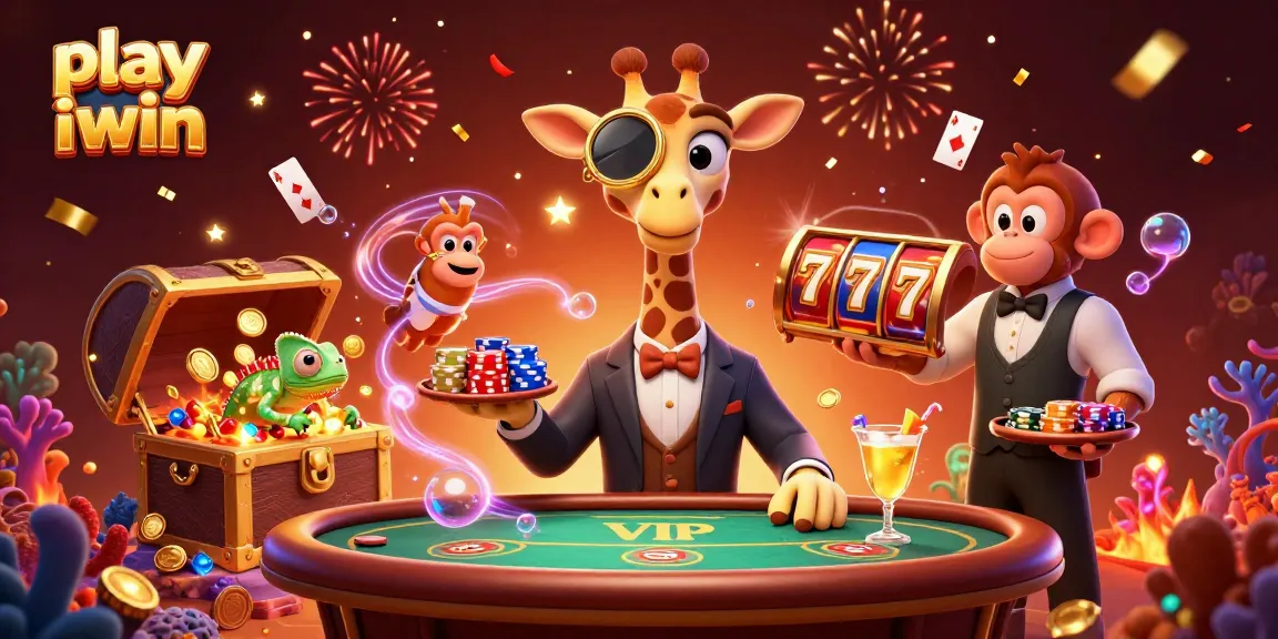 Experience the thrill as you play iwin, featuring a lively high-roller giraffe at a poker table!