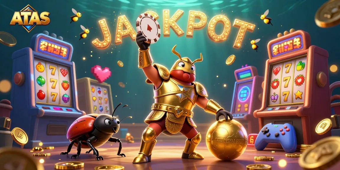 ATAS Casino winners celebrate with colorful slot machines and jackpot excitement.