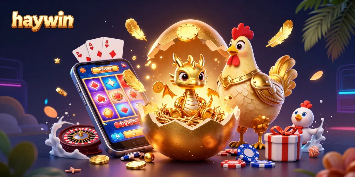 Experience the thrill of winning with haywin in this vibrant 3D casino illustration featuring golden characters and dynamic game elements.