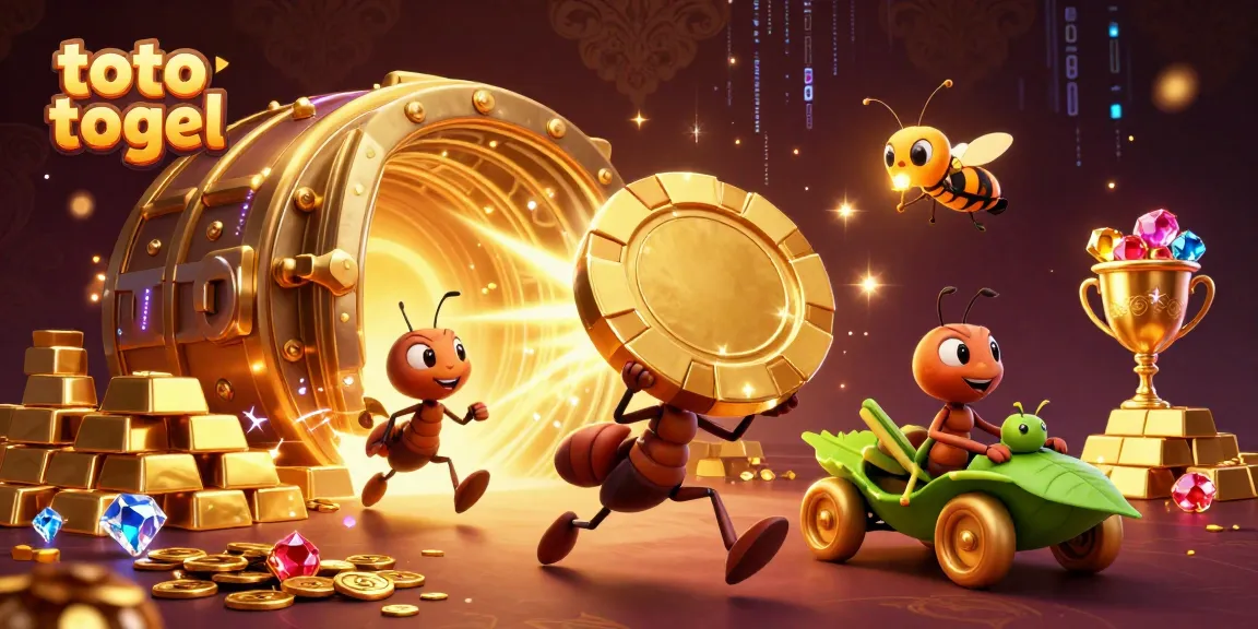 Experience thrilling toto togel action in a vibrant 3D illustration of ants on a heist.