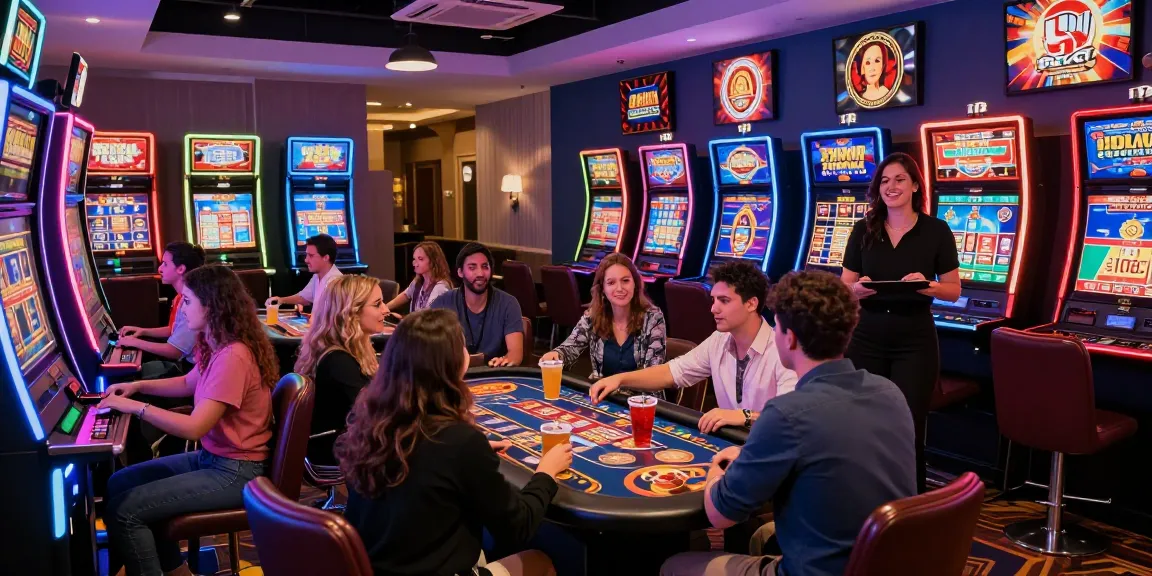 Exciting casino gaming scene showcasing friends enjoying Free No Deposit Bonus offers in a vibrant lounge atmosphere.