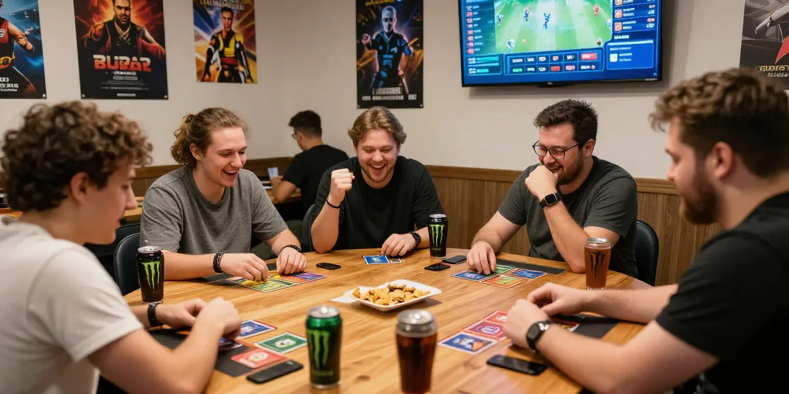 Exciting gaming scene showcasing sunwin card players in vibrant lounge atmosphere.